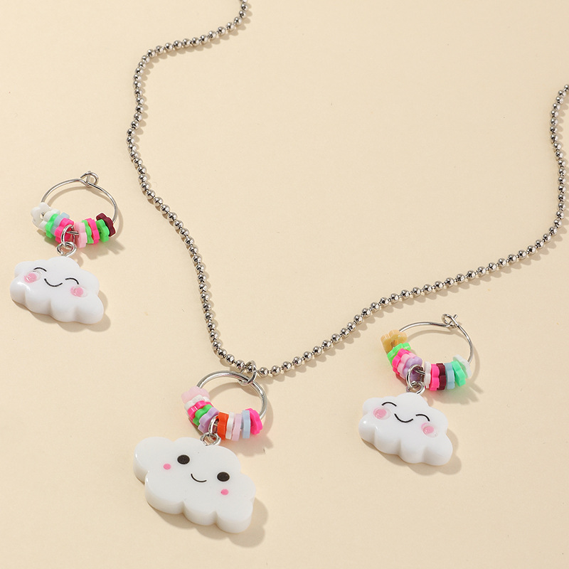Hot Sale Children Cute Soft Ceramic Cartoon Colorful Smile Cloud Earrings Set Wholesale display picture 3