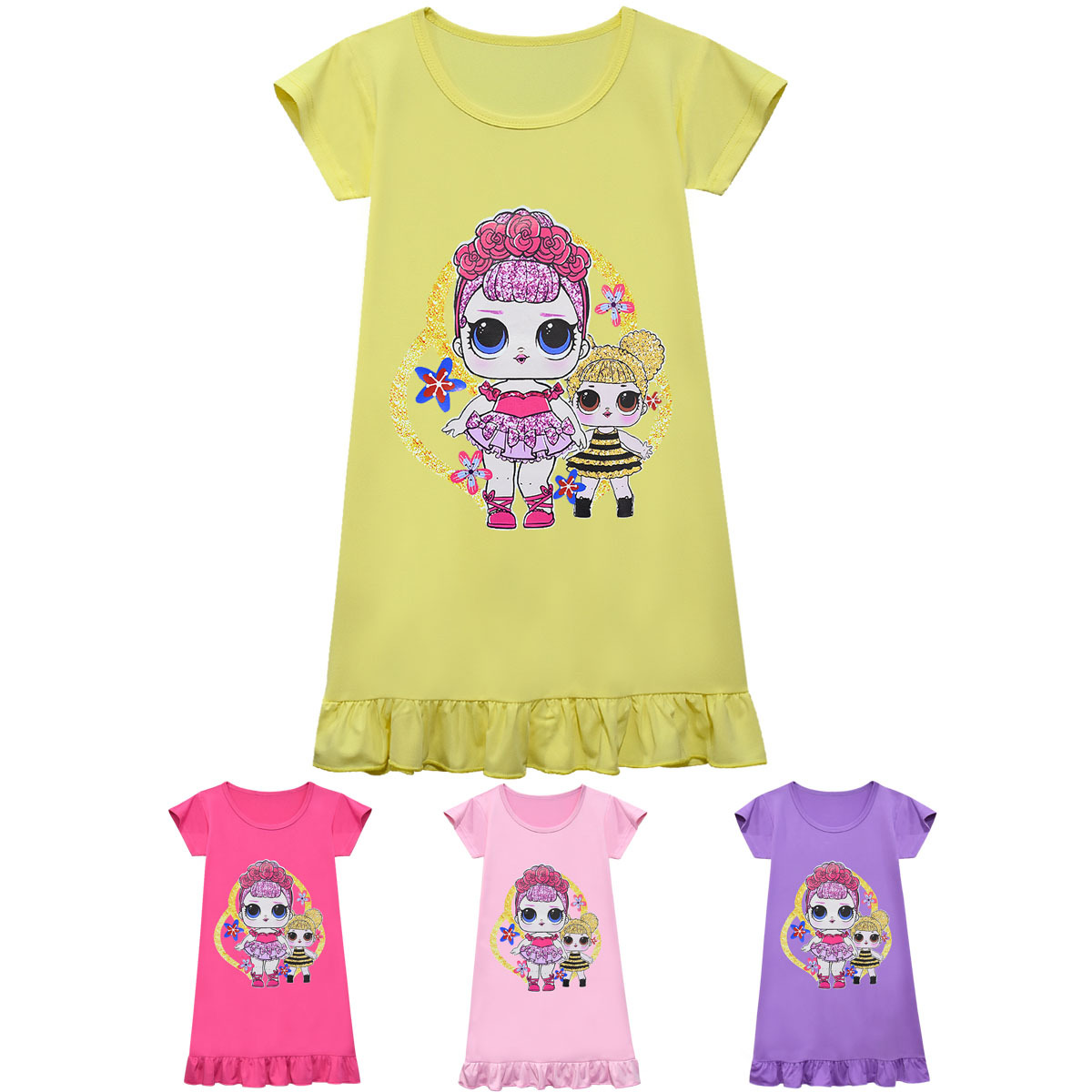 Cross-border supply of dolls girls long sleeping dress floundered skirt children's short sleeve skirt foreign trade children's clothing Q8003