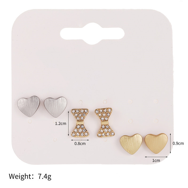 Koreanisches Herz Diamant Bogen Ohrringe Set display picture 1