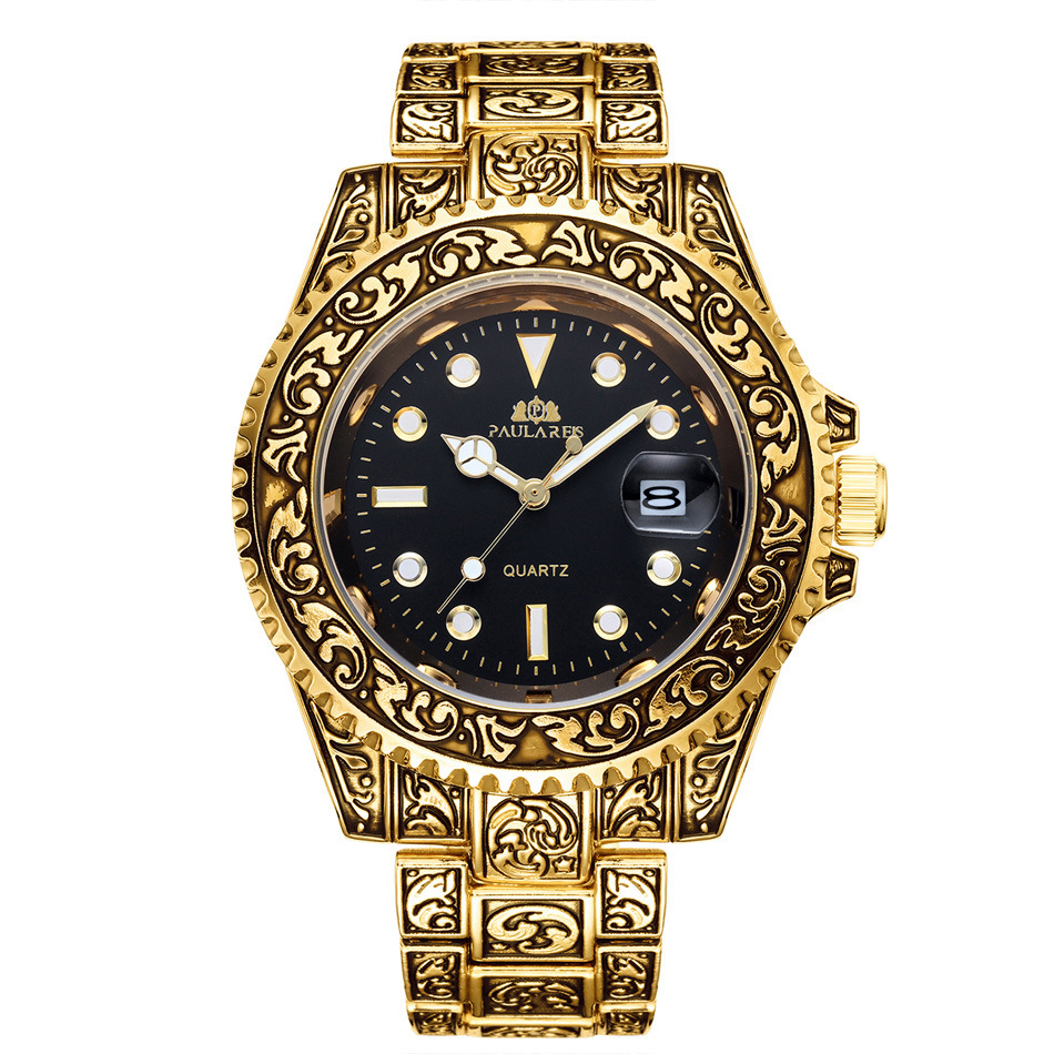 Montre homme à quartz sculptée avec calendrier fantôme d'eau lumineuse MONTRE À QUARTZ_voghion.com