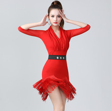 夏季新品流蘇連衣裙成人女拉丁舞跳舞裙練功演出服舞蹈服中袖
