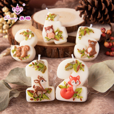 number candle birthday Cake decorate originality candle party Cartoon animal squirrel Owl Fox