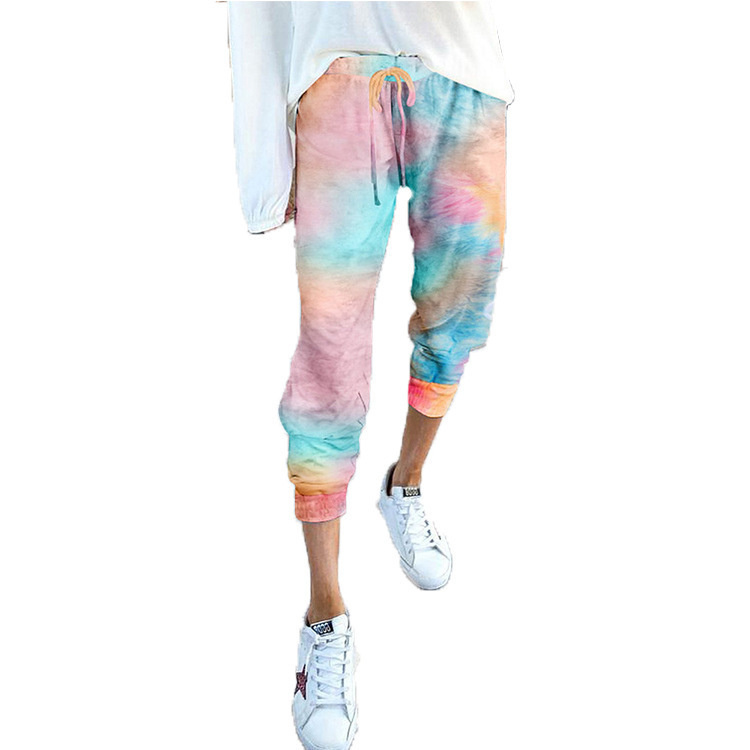 tie-dye outer wear high-waist lace-up slacks trousers NSHHF62755