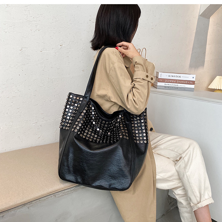 Double Handle Strap Type Women's Large Pu Leather Solid Color Streetwear Square Zipper Shoulder Bag Tote Bag