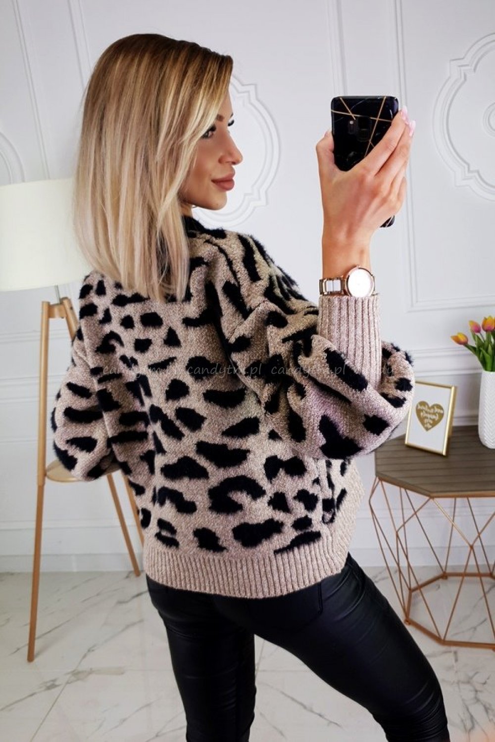 leopard print jacquard round neck sweater  NSLK10750