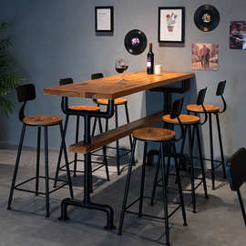 高脚酒吧吧台桌实木美式奶茶店桌椅组合家用简约长条桌子高脚靠墙