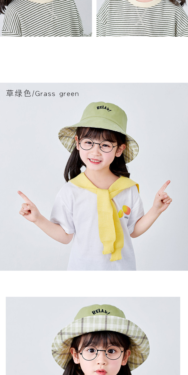 Baby Hüte Frühling Und Sommer Jungen Und Mädchen Tragen Auf Beiden Seiten Vielseitige Karierte Sonnen Hüte Im Koreanischen Stil Mit Gestickten Buchstaben Mode Fischer Hüte display picture 7