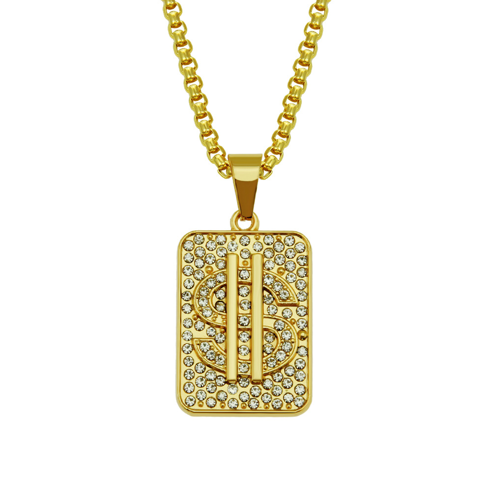 Collier En Alliage À Pendentif En Forme De Dollar Parsemé De Diamants display picture 1