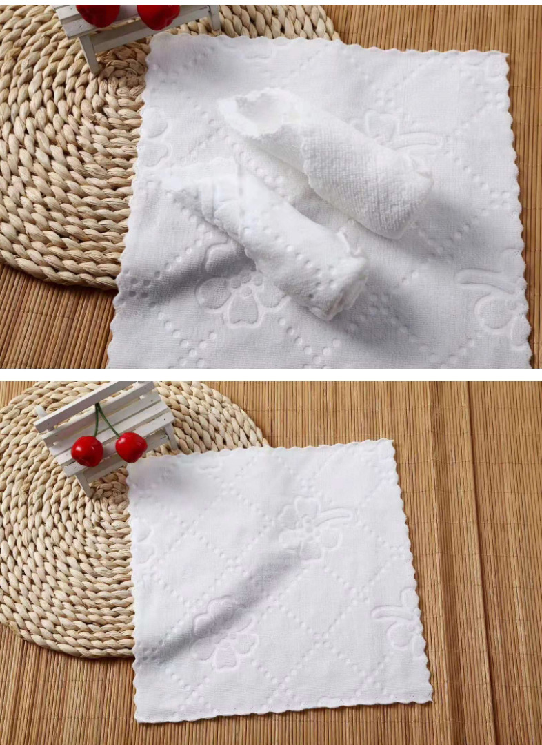 批发超细纤维白方巾-压花小方巾-湿巾用一次性餐巾酒店白色小毛