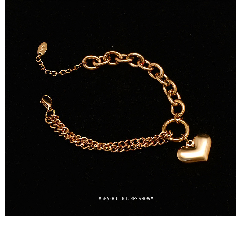 Heavy Rough Flat Love-shaped Wild Heart Titanium Steel Plated 18k Gold Bracelet For Women display picture 1