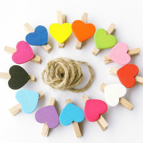 Photo album flower heart Korean style cartoon Wood small clip Message ticket holder Storage clip 3cm