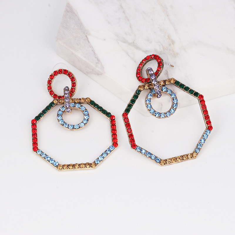 retro geometric octagonal diamond earrings exaggerated European earrings wholesalepicture3