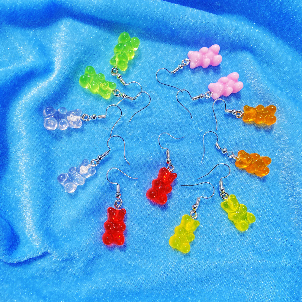 New Transparent Candy Color Bear Earrings Creative Retro Simple Bear Earrings display picture 4