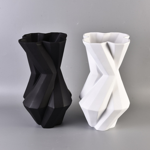 现代简约折线叶纹花瓶黑白树刺树脂大花器民宿酒店样板房简约摆件