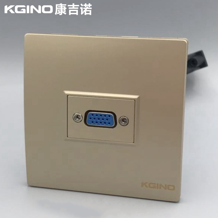 VGA面板香槟金色带线母对母VGA电脑插座86型直插投影仪面板多媒体