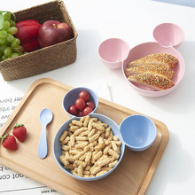 厂家直销儿童小麦米奇碗套装 宝宝卡通分格碗 儿童小麦秸秆餐具