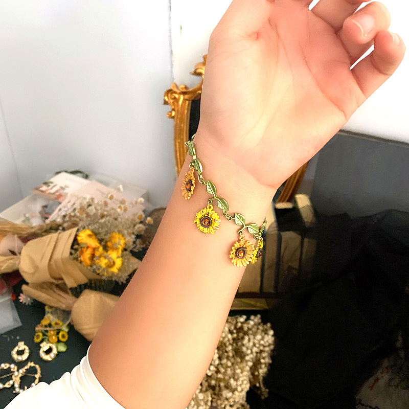 Vacation Leaf Sunflower Alloy Enamel Women's Bracelets display picture 1