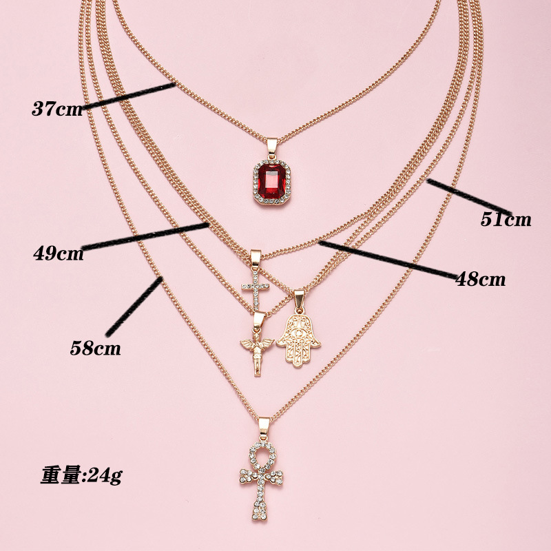 Fashion Women's Multi-layer Angel Cross Gemstone Full Diamond Palm Alloy Necklace display picture 1