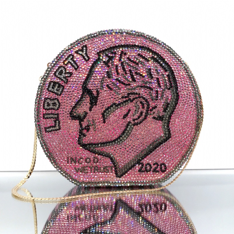 Fuente transfronteriza dólar diamantes bolsas de banquete de diamantes perforadas a mano monedas redondas de diamantes de agua bolsas de mano de metal