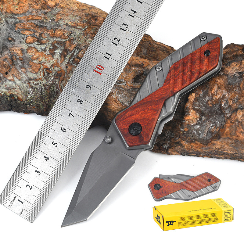 厂家批发不锈钢彩木折刀多功能户外折叠刀高硬度野营随身小刀