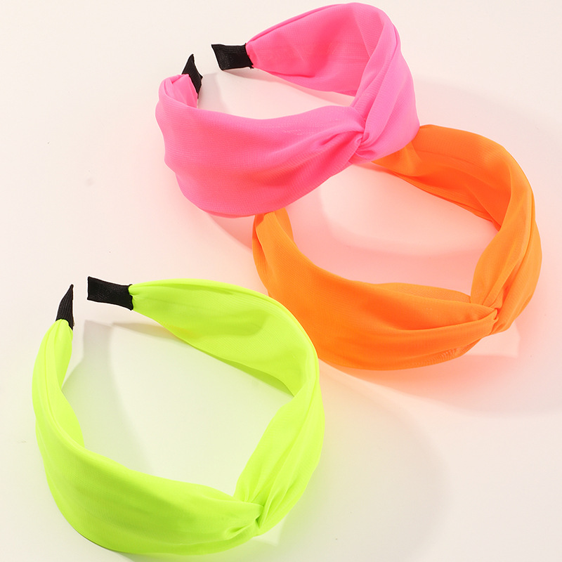 Fashion Solid Color Wide Brim New Fluorescent Color Mesh Headband display picture 11