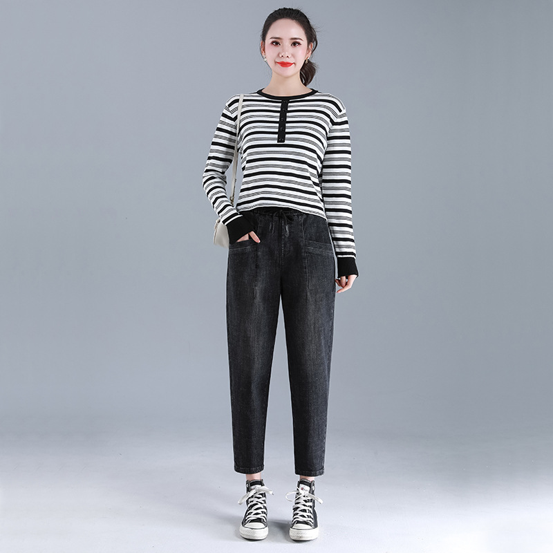 2020 Autumn Diddy Elastic waist Large Easy Jeans Korean Edition leisure time Versatile Paige trousers