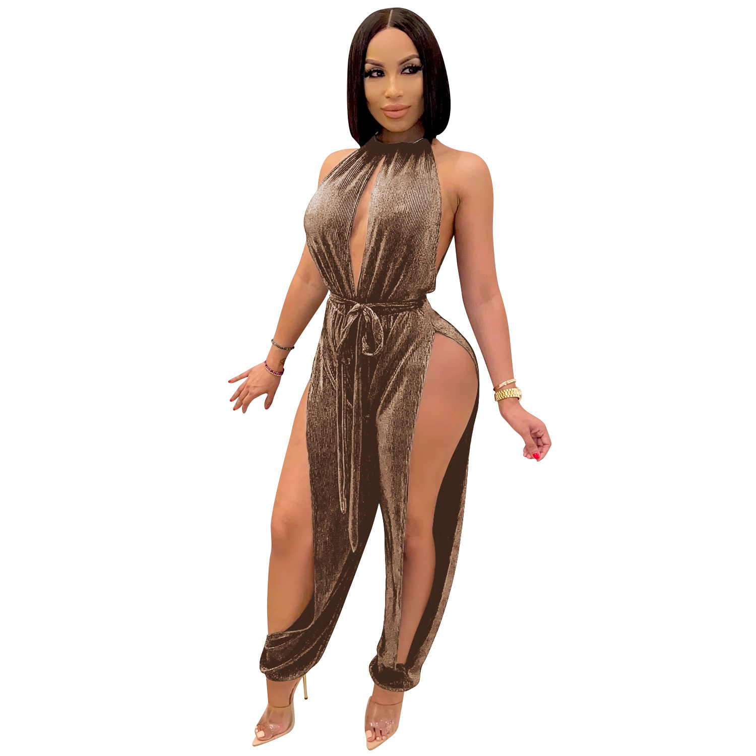 women s strappy sided slit jumpsuit nihaostyles clothing wholesale NSXYZ78218