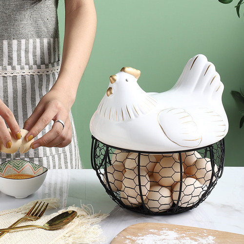 Creative and cute chicken storage basket with lid iron decorative egg storage basket portable kitchen portable shape