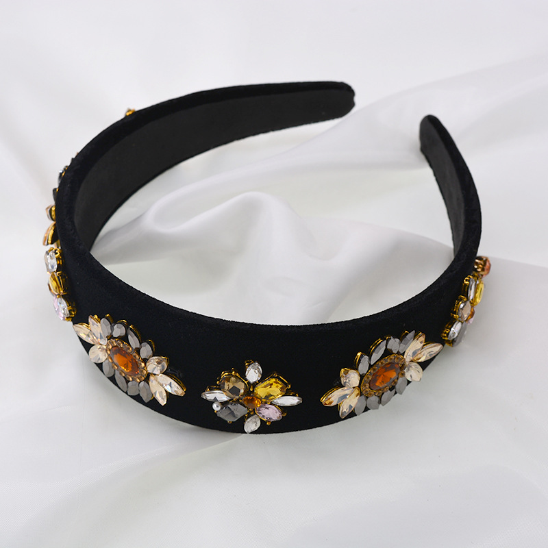 Nueva Diadema De Borde Ancho Con Diamantes Retro display picture 3