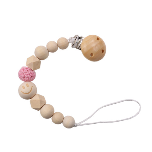 Foreign trade baby pacifier anti-drop chain clip anti-lost rope Amazon maternal and child supplies natural wooden pacifier chain