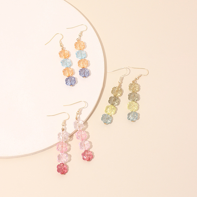 5g Weight Earrings Classification Wedding, Travel, Birthday, Festival Occasion Women'S Gender Pink, Yellow Color Gradient Crystal Flower Tassel Women's Earrings Wholesale 1