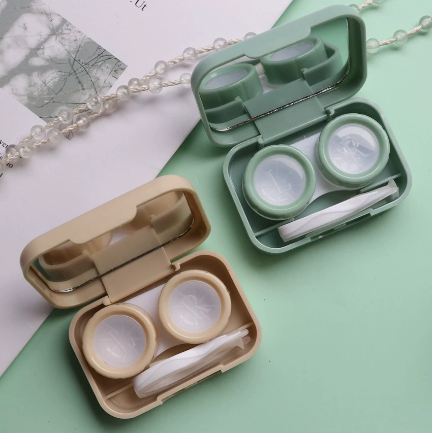 Contact Lens Case Set, Compact Storage Box with Mirror, Tweezers & Applicator, 62×42×22 mm