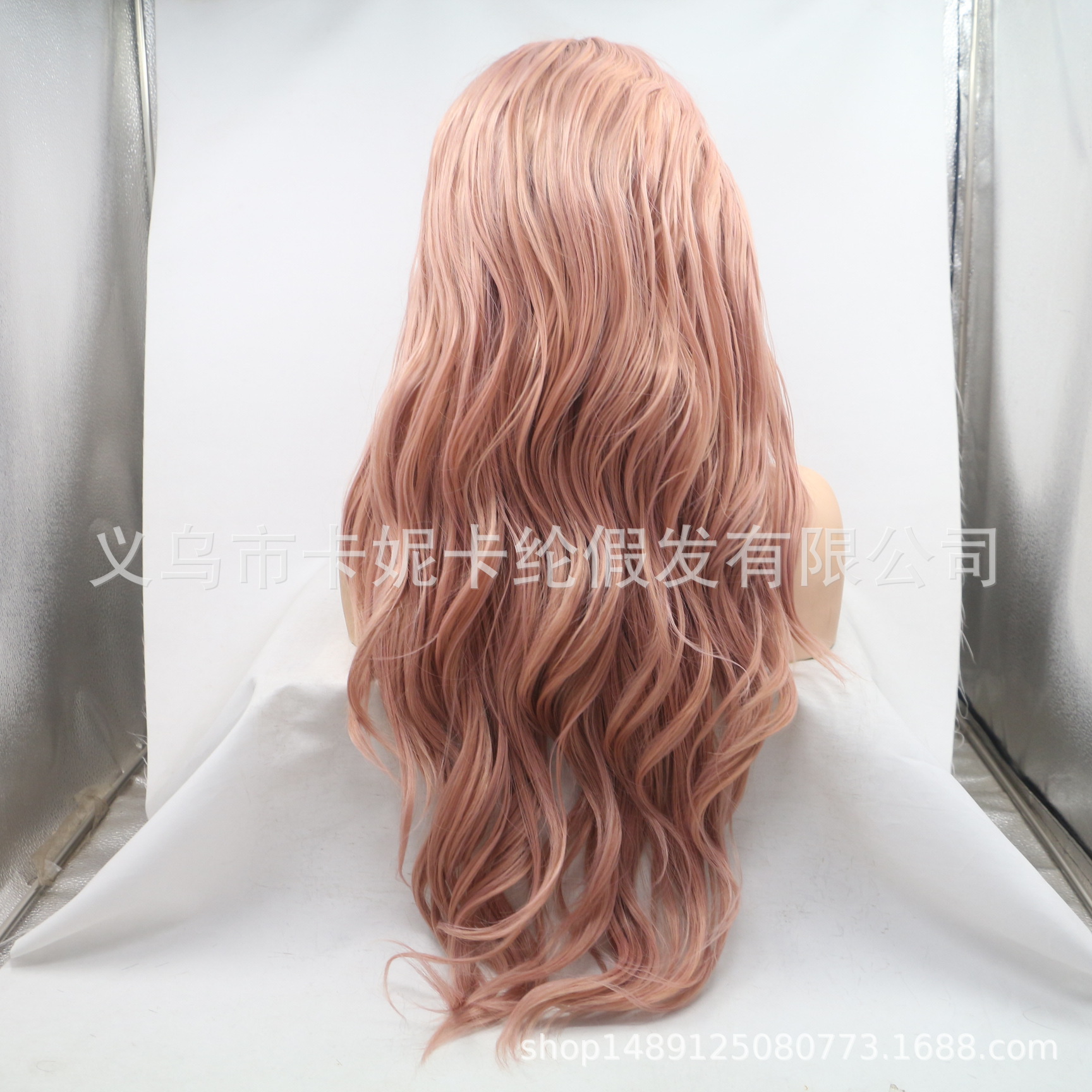 Peluca de fibra química de pelo largo y rizado de moda europea y americana, tocado de mujer, funda de pelo de encaje al por mayor