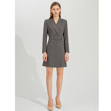 2024新款灰色系带连衣裙职业套装秋冬款年会行政大气职场通勤装OL