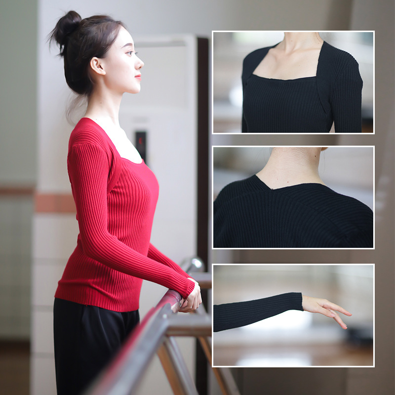Ropa de práctica de baile suéter de mujer adulto adelgazamiento ropa de entrenamiento de Ballet de manga larga abrigo de punto cálido superior Otoño e Invierno
