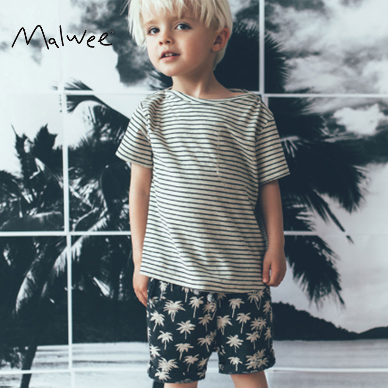 malwee童装批发 2020新款欧美儿童短袖套装纯棉男童宝宝衣服