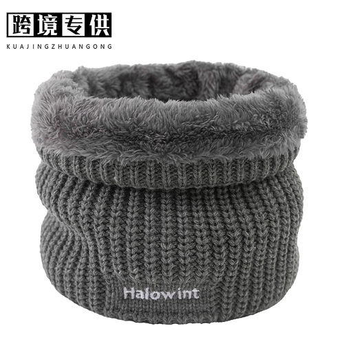 Winter Unisex Knitted Scarf with Fleece Lining, Warm and Cozy, Solid Color Lettered Loop Head Scarf, Thick Neck Gaiter