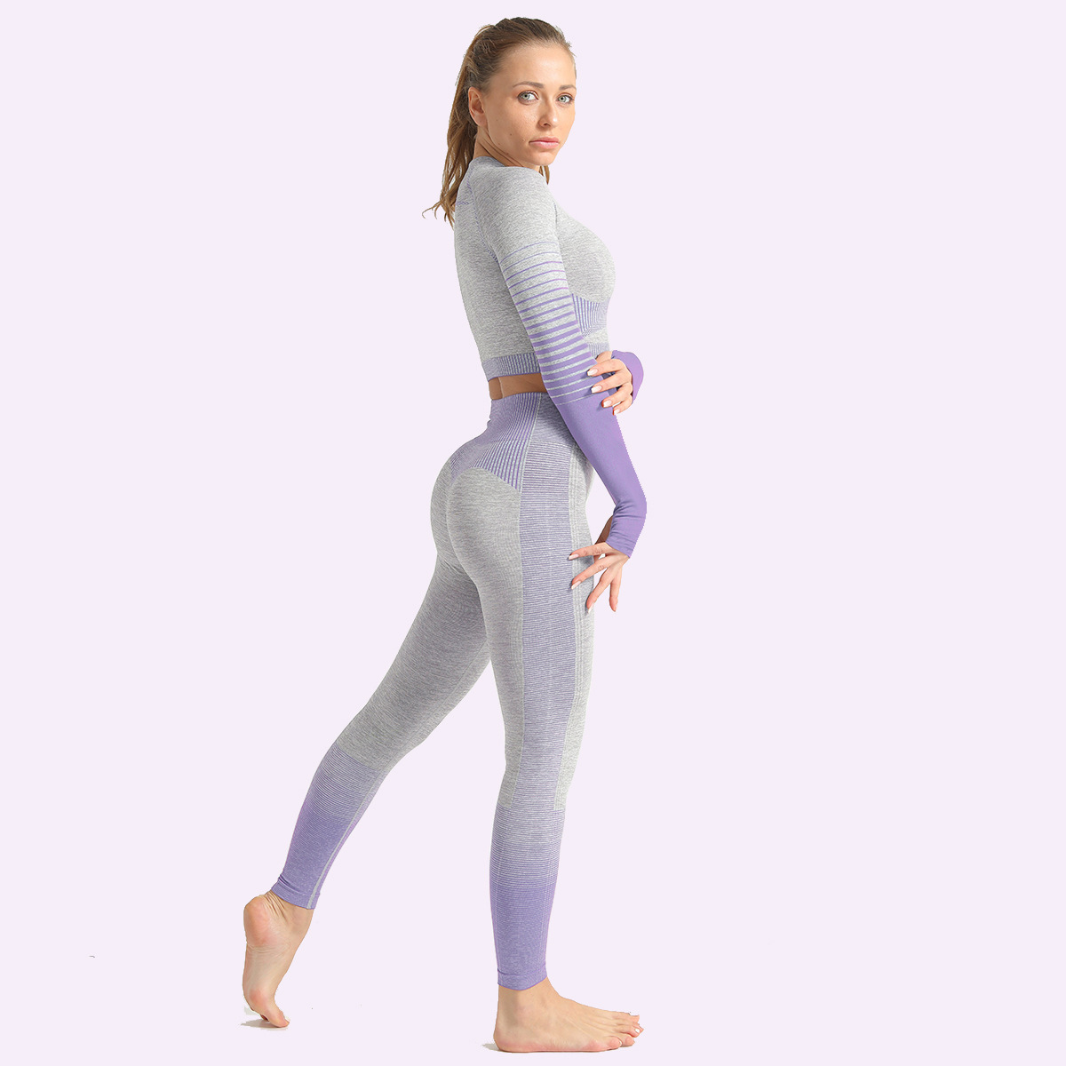 seamless striped knitted yoga suit  NSLX9013