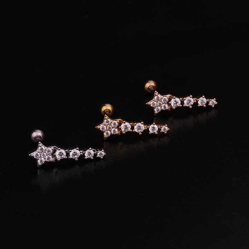 1g Weight Earrings Classification Housewarming, Anniversary, Business, Wedding, Travel, Birthday, Festival Occasion Metal Material Star Pattern Women'S Gender Inlaid Zircon Design Korean Creative  Studs Stainless Steel  Earrings 11