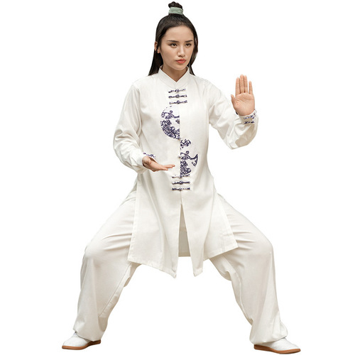 Women's loose martial arts clothes adult thickened warm Taifu men's long sleeve printed morning exercise Kungfu clothes