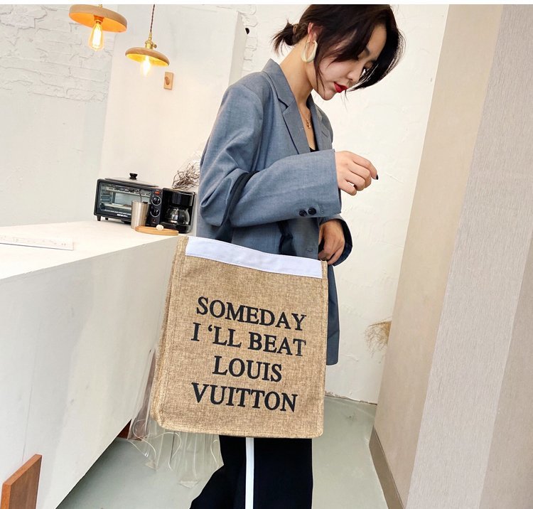 The 2020 autumn new handbag women's large-capacity Korean style lettered linen bag is a trend of large shopping bags for autumn and winter undefined
