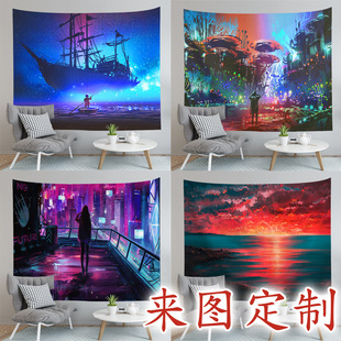 Nordic Background Cloth Background Wall Digital Printing Art Wall Tapestry/Wall Blanket/Beach Towel Animation