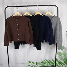小开衫净版纯色圆领毛衣外套女短裤秋冬韩版百搭