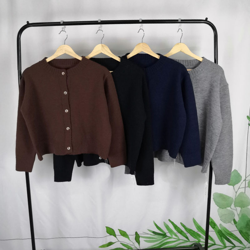 小开衫净版纯色圆领毛衣外套女短裤秋冬韩版百搭