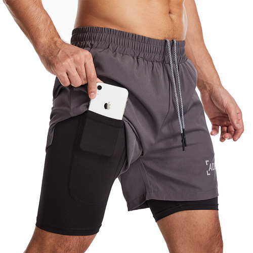 Crazy muscle sports shorts men's quick-drying woven double-layer fitness running marathon casual shorts cross-border