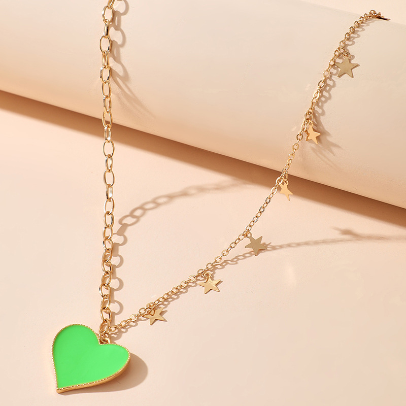 Korean Green Dripping Oil Love Necklace Simple Five-pointed Star Snake Bone Chain Necklace Wholesale display picture 4