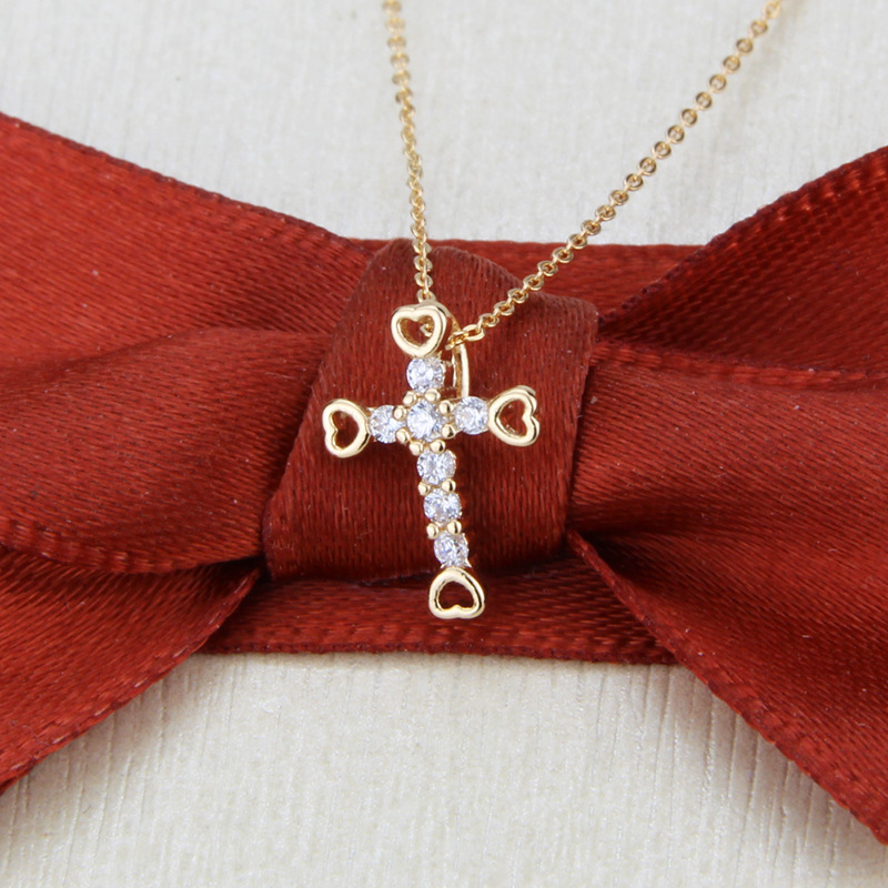 Colored Zircon Gold-plated Cross Necklace display picture 5