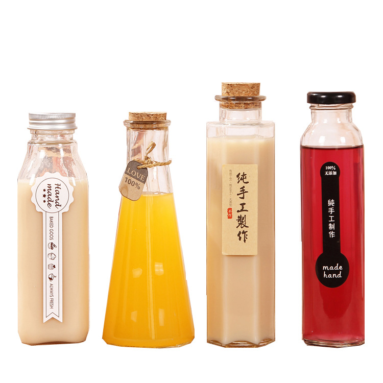 350ML圆形透明泡茶饮料果汁瓶咖啡奶茶饮品孝素玻璃瓶奶茶店