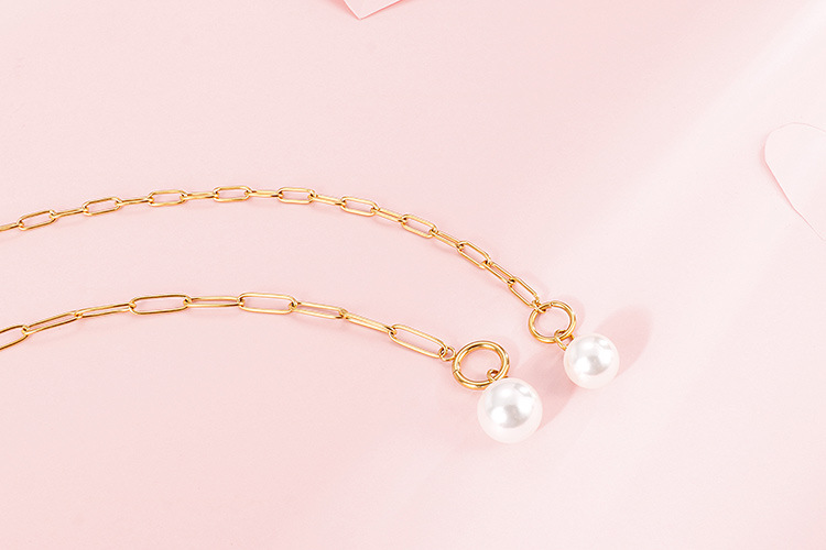 new stainless steel square chain pearl necklace bracelet set wholesale Nihaojewelry