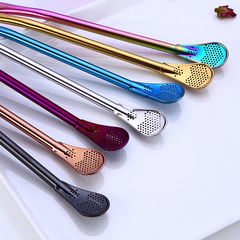 304 stainless steel colored straw creative bend head mate tea filtering drink straw spoon adult coffee stirrer